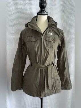 The North Face belted khaki hyvent jacket size small